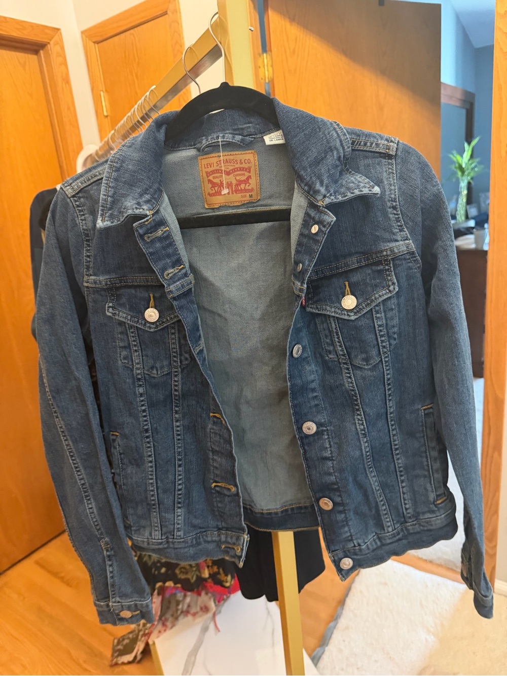 Levi's Dark Blue Denim Jacket with Brown Leather Patch